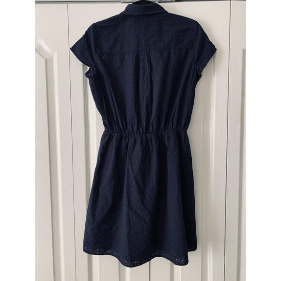 J Crew Dress Women XS Blue Eyelet Tie Front Button Up Preppy Nautical Resortwear - Picture 3 of 11